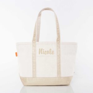 Canvas Tote Boat Bag with Monogram {Metallic Gold}