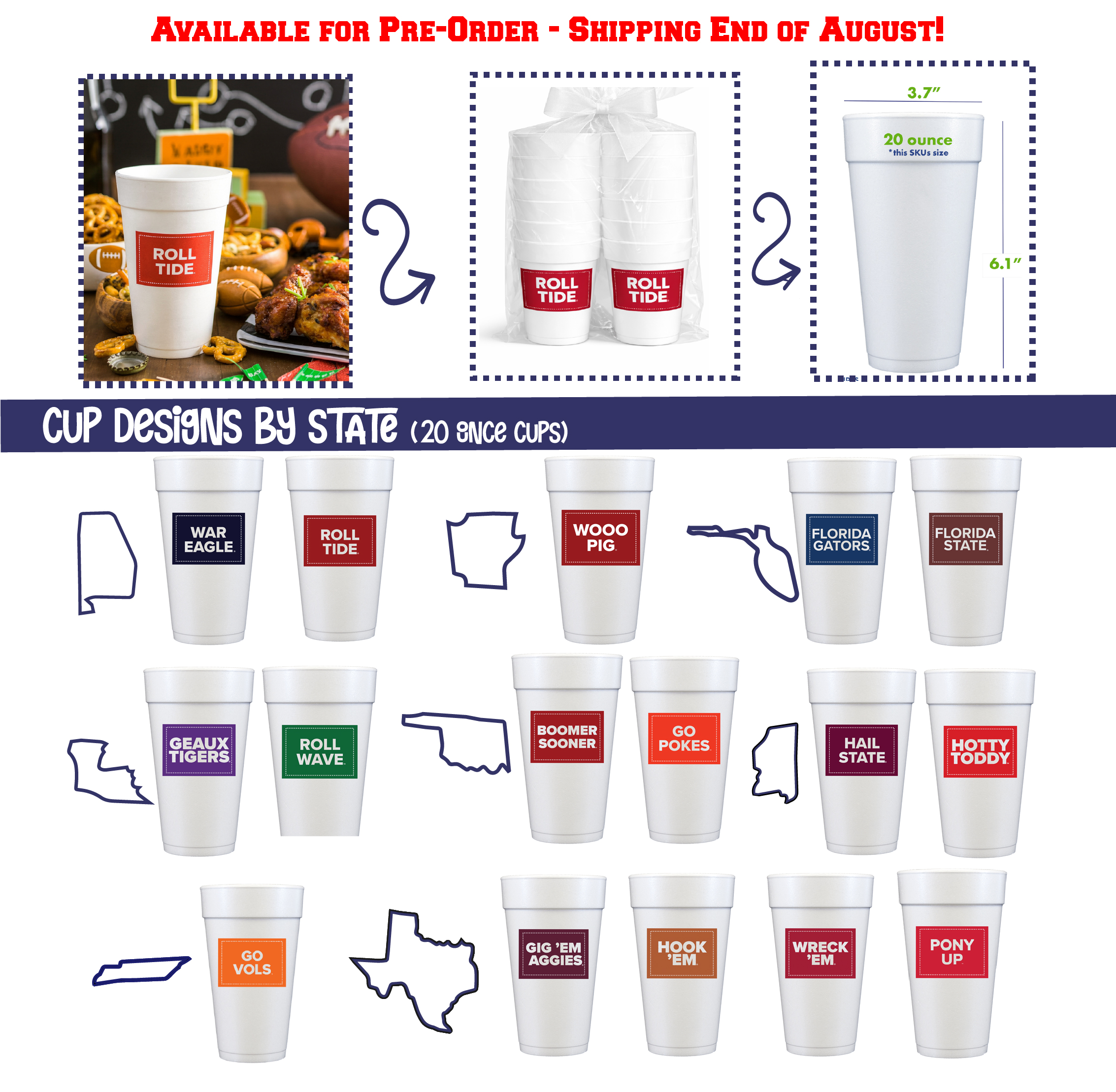 DD Large Disposable Gameday Foam Cups by State University of Alabama - Roll Tide {20 oz Foam Cup 10 Pack} - Image 4