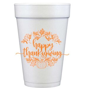 Thanksgiving Foam Cup 10 Pk {Orange Wreath with Pumpkin}