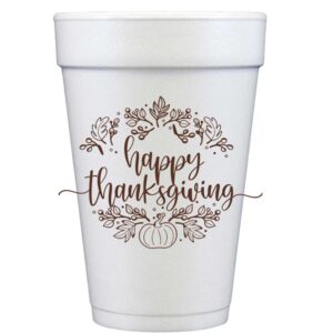 Thanksgiving Foam Cup 10 Pk {Brown Wreath with Pumpkin}