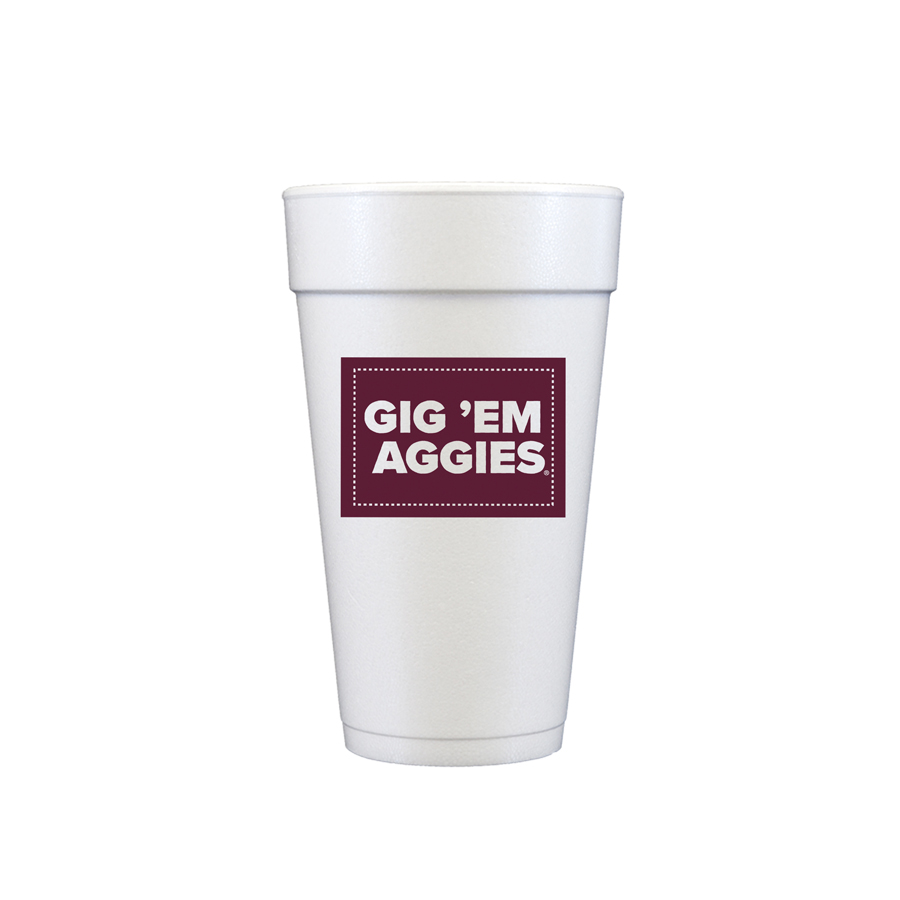 Texas-AM-Univeristy-gGig-Em-Aggies-Disposable-Foam-Cup-2 Texas A&M University Gig 'Em Aggies 20 oz Styrofoam Cup 10 Pack