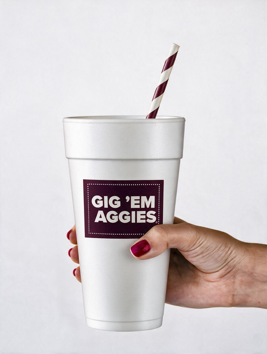 Texas AM University Gig Em Aggies Large Disposable Foam Tallgate Cups.jpeg Texas A&M University Gig 'Em Aggies 20 oz Styrofoam Cup 10 Pack - Image 2